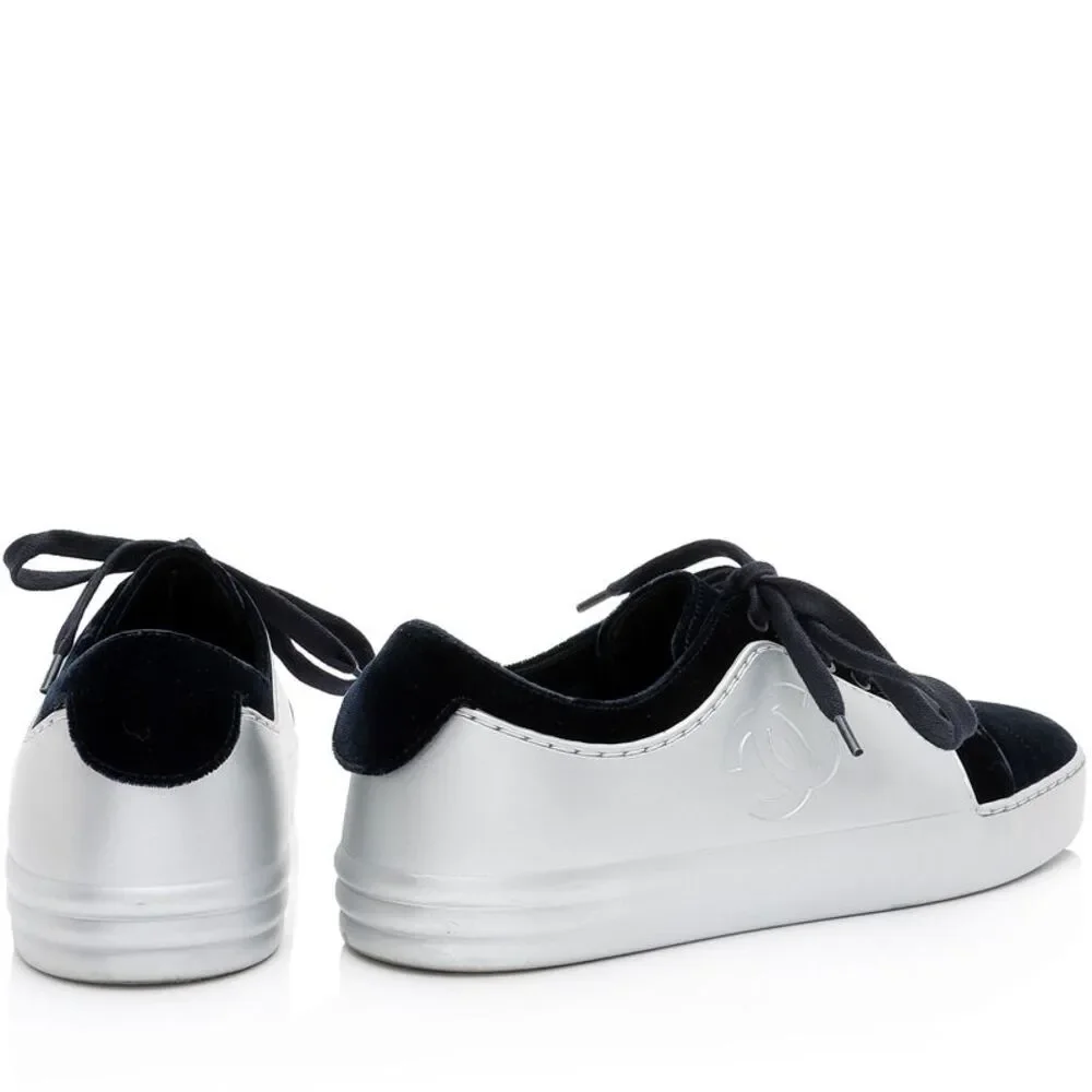 Chanel Metallic Rubber Velvet CC Sneakers - Size 7 / 37